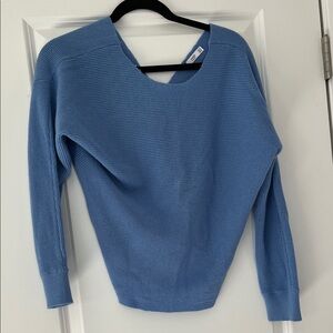 Mango Sky Blue Scoop Neck Ribbed Sweater